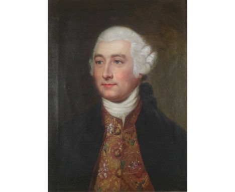 British School, late 19th century, portrait of an 18th century gentleman, head and shoulders wearing a wig, embroidered waist