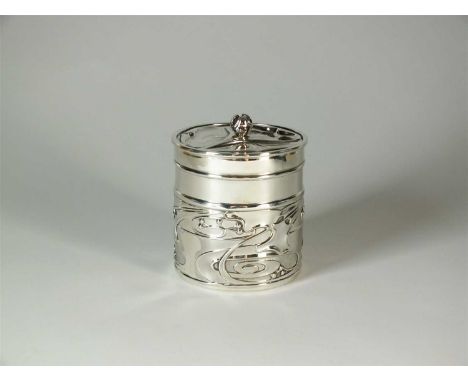 An Art Nouveau silver dressing table box, William Hutton &amp; Sons Ltd, London 1902, of cylindrical form with typical Art No