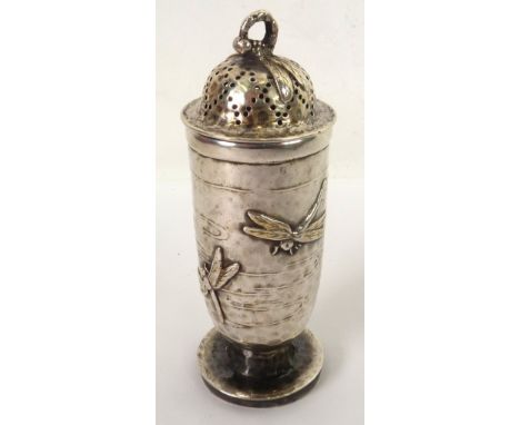 LATE NINETEENTH CENTURY TIFFANY AND CO., STERLING SILVER LARGE PEDESTAL PEPPERETTE, of plannished cylindrical form with pull-