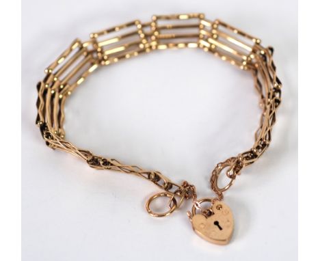 9ct GOLD GATE PATTERN BRACELET and padlock, 10gms 