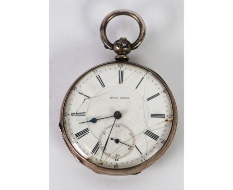 NICOL, GENEVE, LATE NINETEENTH CENTURY SWISS SILVER POCKET WATCH, with keywind movement, white Roman dial with subsidiary sec