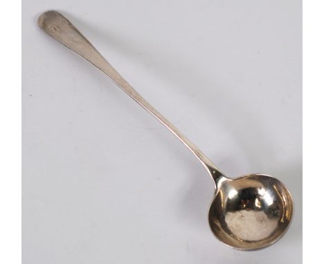 GEORGE III SCOTTISH PROVINCIAL SILVER SAUCE LADLE, with rounded deep bowl, the plain handle initialled 'W', 6 3/8" long, make