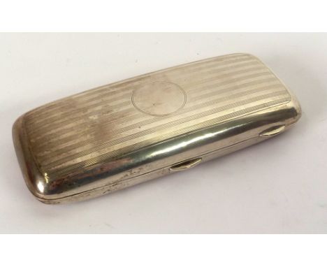 GEORGE V ENGINE TURNED SILVER POCKET CIGAR CASE, 5 1/2" x 2 1/2" (14cm x 6.4cm), Birmingham 1918, 5.5oz gross 