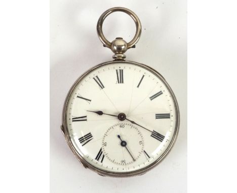 19th CENTURY CONTINENTAL SILVER-COLOURED METAL POCKET WATCH with key wind movement, white roman dial with subsidiary seconds 