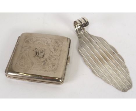 ELECTROPLATED POCKET CIGARETTE CASE, scroll engraved, initialled,  TOGETHER  WITH AN ENGINE TURNED ELECTROPLATED TART SERVER 