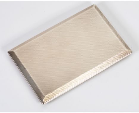 GOOD, ENGINE TURNED POCKET CIGARETTE CASE, oblong with canted borders, slide action to release the spring hinged lid, gilt in
