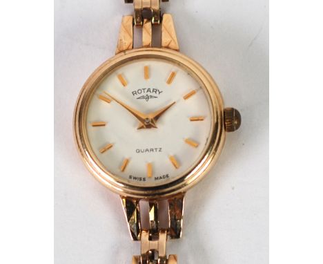 ROTARY QUARTZ LADY'S 9ct GOLD WRIST WATCH,  with circular white dial with batons, integral 9ct gold gate pattern  BRACELET, B