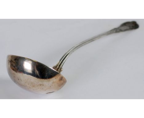 WILLIAM IV QUEENS PATTERN SCOTTISH SILVER SOUP LADLE, by John Mitchell, Initialled, 14" (35.6cm) long, Glasgow 1835, 8.5oz (d