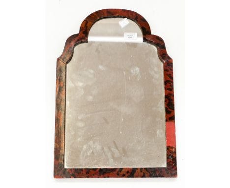 A Georgian tortoiseshell framed easel looking glass, arched pediment, height 49cm