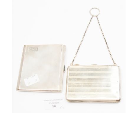 A George V silver cigarette case, engine turned and chamfered, Birmingham 1935 and silver ladies purse with a leather packed 