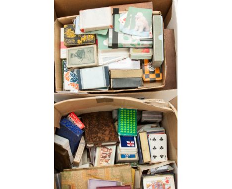 Two good boxes of assorted playing cards, many boxed 