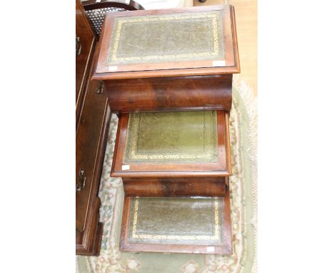 An early Victorian mahogany metamorphic set of library sets, the middle step sliding out and enclosing a commode.