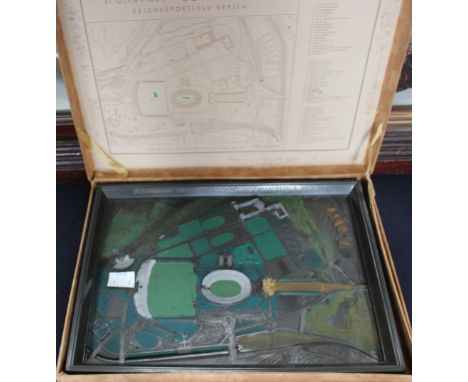 A 1936 scale relief model of the Berlin Olympics site, XI Olympiade August 1936, Reich sport field Berlin, in original box wi