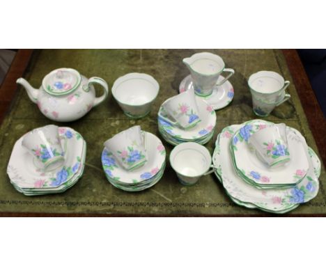 A Grafton china tea set, including teapot, seven cups, twelve saucers, etc, pattern 5783 