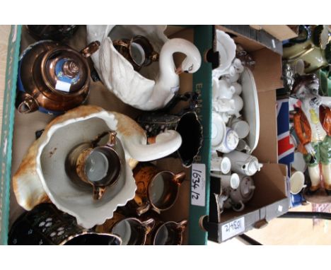 Two boxes of ceramics including hand painted small tea service, teawares, lustre jugs, etc.