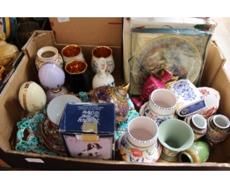 A collection of ceramics including Poole vases, decorative ornaments, boxed figures, Royal Worcester, etc 