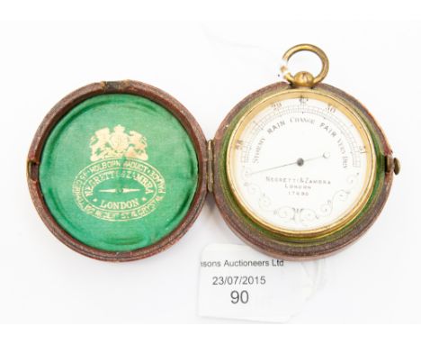 A cased travel barometer, Negetti and Zambra London 