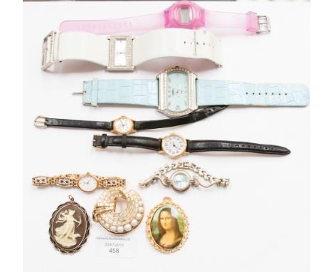 Ladies fashion watches - brooches; a Rotary watch included 