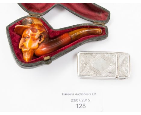 A Victorian silver vesta case with hinged compartment and cigar cutter mechanism, rectangular form with chased design, Birmin