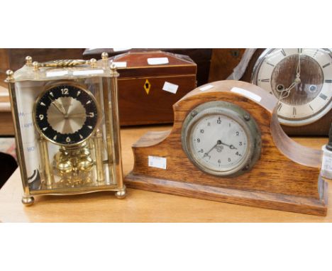 A Smiths oak cased mantle clock; together with another brass clock (2) 