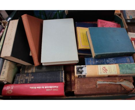 Five boxes of assorted books, comprising 'Best Loved Cat Stories', 'The Works of Jane Austin', 'The Magic Years of Beatrix Po