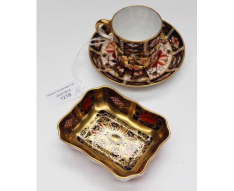 A Royal Crown Derby 1128 Imari trinket with a Royal Crown Derby 2451 coffee can and saucer (3) 