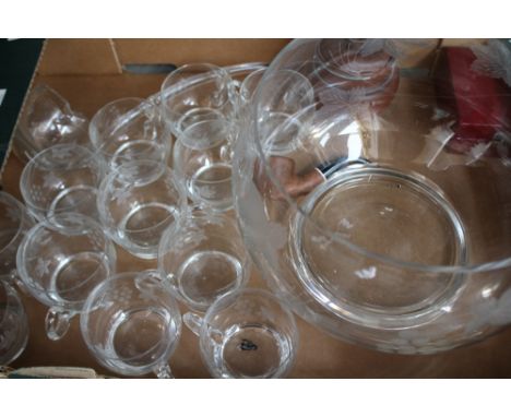A cut glass punch set, comprising of large bowl, ladle and twelve punch glasses