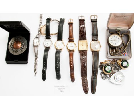 A 9ct gold cased Rotary gentlemen's wrist watch, on leather strap; together with other ladies and gentlemen's wristwatches an