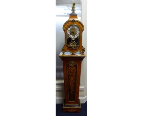 A CONTEMPORARY FRENCH LOUIS XV STYLE CLOCK, with ormolu mounts to include cherub finial and scroll feet, gilt dial with indiv