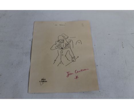 A COLOURED PENCIL SIGNED PRINT, by Jean Cocteau