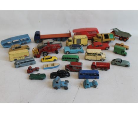 A COLLECTION OF PLAYWORN DIECAST VEHICLES BY DINKY, CORGI, MATCHBOX, BUDGIE ETC