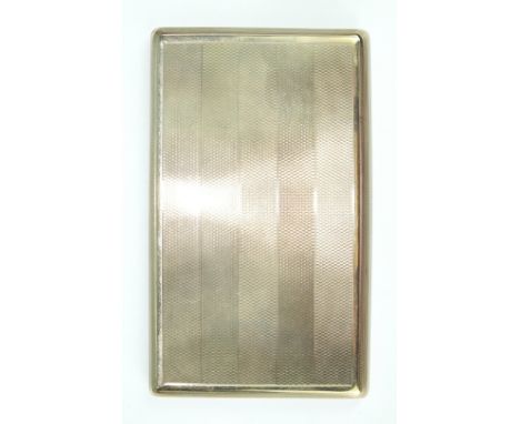 An engine turned 9ct gold cigarette case, 1940's, with sliding lock mechanism, 227g.