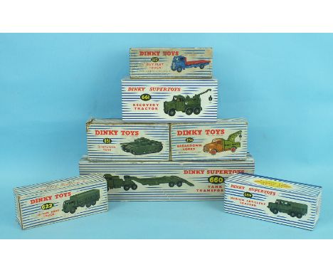 Dinky, Fifteen boxed army vehicles: 603, 622, 626, 643, 651, 660, 661, 670, 671, 674, 676, 689, 692, 693, 697, six other boxe