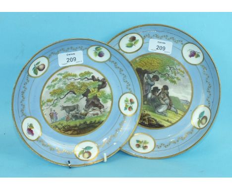 An early-19th century Newhall ceramic plate, the centre decorated with cattle and a pastoral scene within a pale blue border 