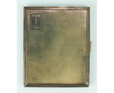 An engine turned 9ct gold cigarette case, 1930's, 10 x 8.2cm, 114.8g.