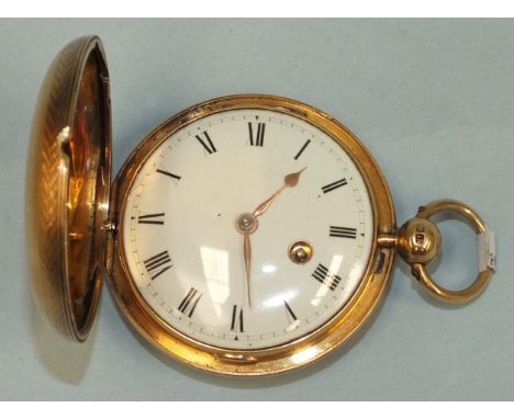 John Peterkin, London, a George III 18ct-gold-cased hunter pocket watch, the white enamel dial with Roman numerals and windin