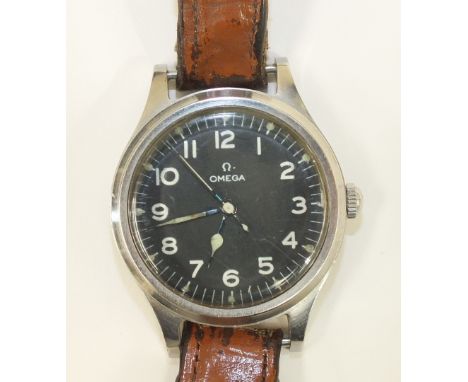 Omega, a gentleman's 1940's steel-cased RAF pilot's wrist watch, the black dial with Arabic numerals and seconds sweep hand, 