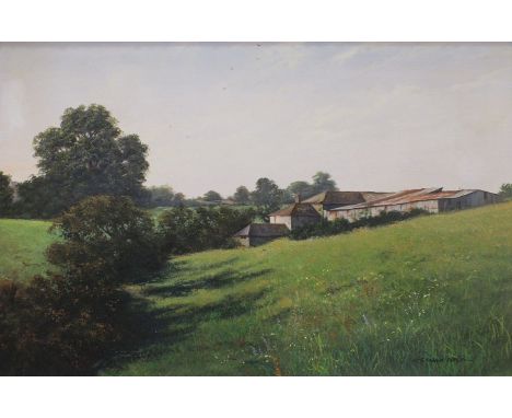 Graham Petley HILL FARM, LITTLE PENGOVER, CORNWALL Signed oil on canvas, 49.5 x 75cm, titled verso.