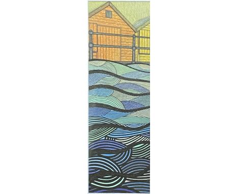Framed and glazed lithographic print "Rough Day at Mundesley", signed R Chaplin, 39 x 12cms. Estimate £20-30