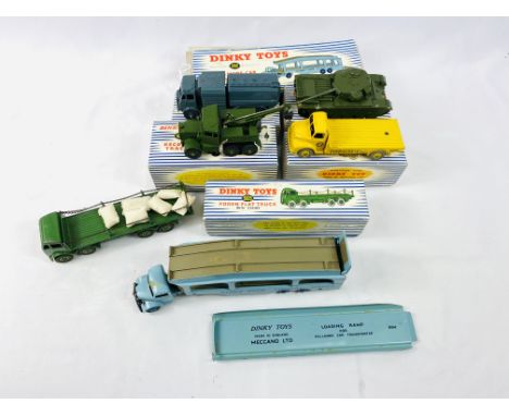 Six boxed Dinky model vehicles, Foden flat truck, Leyland cement wagon, Recovery truck, centurion tank, pressure refueller, p