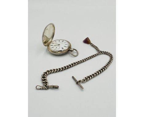 Victorian silver pocket watch with enamel dial written H.B. Crouch Glastonbury, London 1884, not going, 120gms; together with