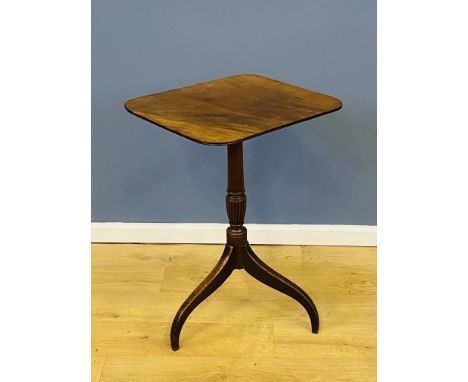 19th century mahogany tilt top occasional table with a turned and reeded column, raised upon a tripod umbrella base, 45 x 41 