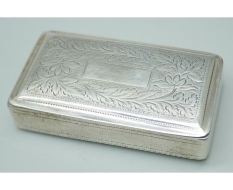A Georgian silver snuff box inscribed 'Francis Bell', NJ, Birmingham 1825, 27g, 5.8 x 3.1cm