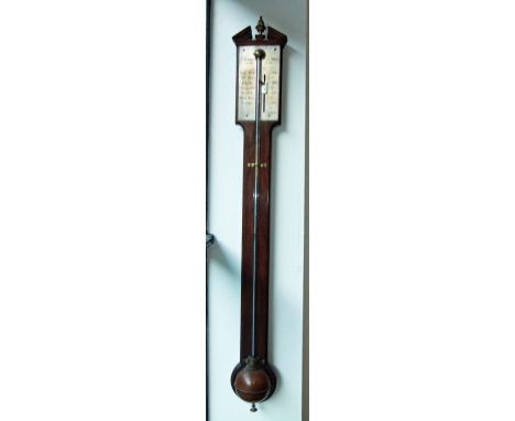 A C19th mahogany stick barometer signed by Joseph Somalvico of 256 Holborn with silvered brass plates, the glass mercury fill