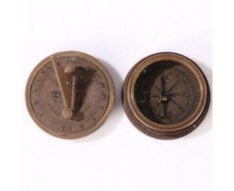 Stanley London Compass, the top with sundial dated 1862, the top open to reveal a compass.  *CR  hand of compass loose but pr