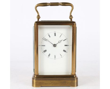 A 19th century Japy Freres carriage clock, French, having a visible escapement above a white dial with Roman numerals and a s