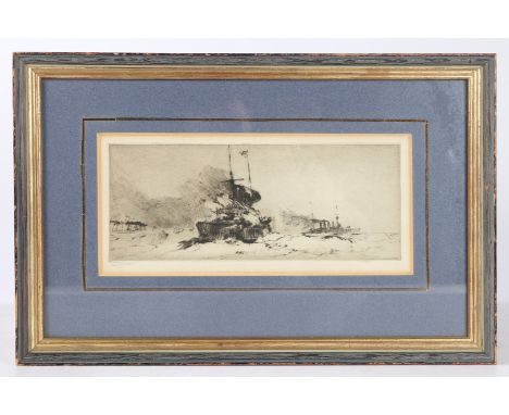 Frank Henry Mason (British 1876-1965) "H.M.S Sydney", etching signed in pencil to the margin lower left, housed within a wood