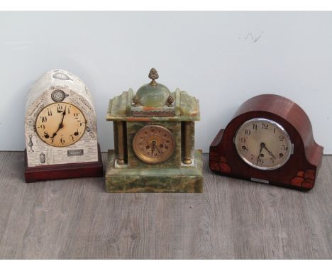 Three 8 day mantel clocks including onyx architectural form