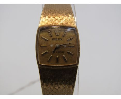 ROLEX: a lady's mid 20th Century 9ct gold manual wind bracelet watch with gilded textured dial (crown and stem missing), inte