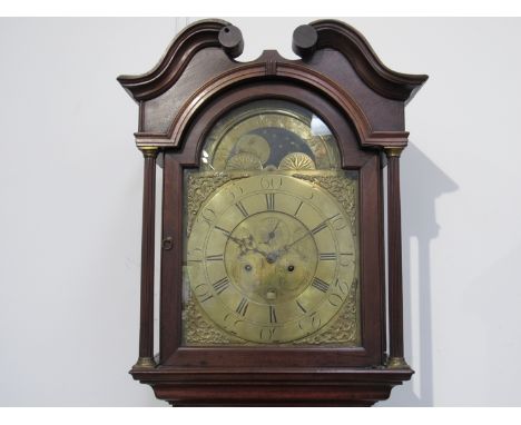 A George III mahogany longcase clock, brass arched dial with Roman chapter ring, signed William Terry, Marsham, with moonphas